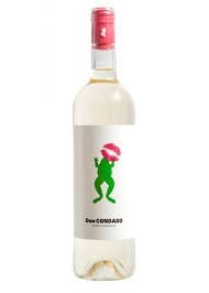 Bottle of Southbound white wine with green character mascot wearing pink hat on label